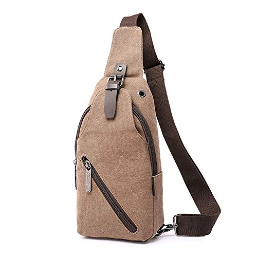 IDAND Sling Bag Water Resistance Crossbody Daypack Casual Canvas Backpack Chest Bag Shoulder Unbalance Gym Fashion Bags Sack Satchel for Men & Women Outdoor Cycling Hiking Travel(Coffee) - Thumbnail 7
