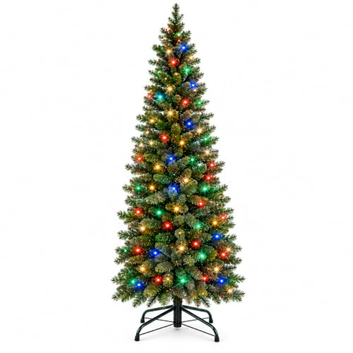 Garvee 4.5 ft Pre-Lit Artificial Christmas Tree, Dual-Color Lights, Hinged at Amazon
