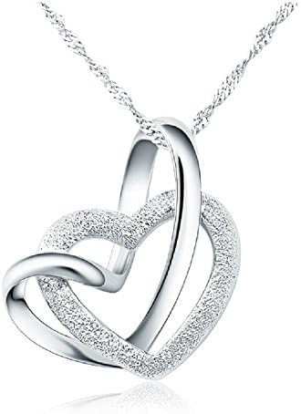 Sterling Silver Loving You A Lifetime Interlocking Heart Shape Pendant Necklace 18'' (Love message card included)