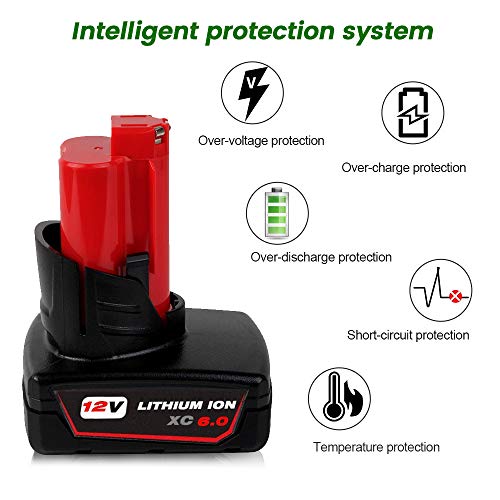 VANTTECH 2-Pack 12v 6.0Ah Lithium Battery for Milwaukee 12-Volt Cordless Power Drill Tools XC 48-11-2440 48-11-2402 48-11-2411