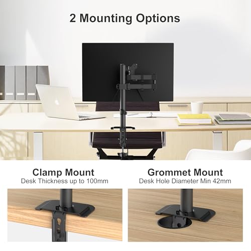 Single Monitor Arm Desk Mount, Max. Load 10kg, Adjustable Mount with Tilt Swivel Rotation for 13-32 inch LCD LED Screens, 2 Mouting Options, Vesa 75x75/100x100mm