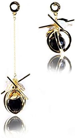 QJKai Joker asymmetric temperament crystal long fashion earrings ball earrings