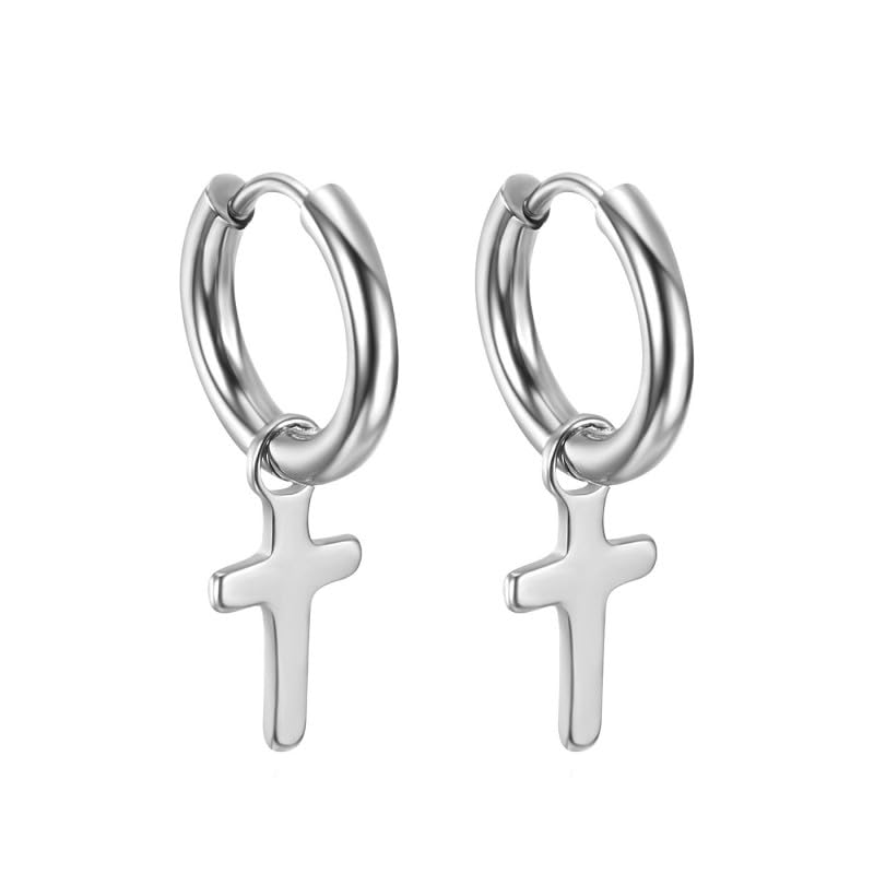 BOBIJOO Jewelry - Pair earrings Man Creole Catholic Cross stainless Steel