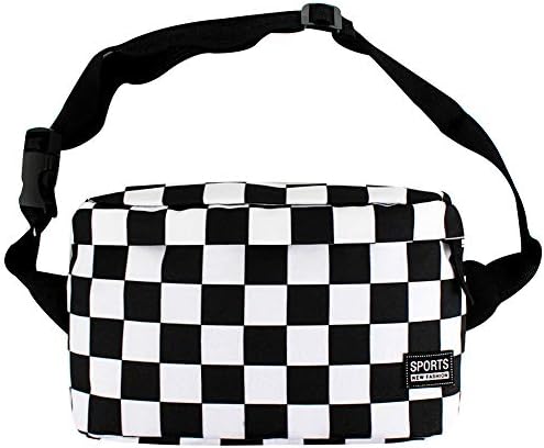 Canvas Fanny Pack Black and White Checkered Chess Board Print Rave Bag Beach Bum Bag Leisure Sports Bag