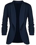sanatty Women's 3/4 Ruched Sleeve Open Front Lightweight Work Office Blazer Jacket,Navyblue,XX-Large