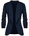 sanatty Women's 3/4 Ruched Sleeve Open Front Lightweight Work Office Blazer Jacket,Navyblue,XX-Large