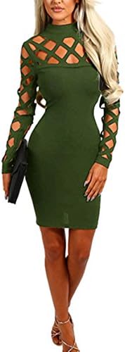 Wuxh Women's Sexy Long Sleeve Hollow Out Cocktail Clubwear Party Mini Bandage Bodycon Dress