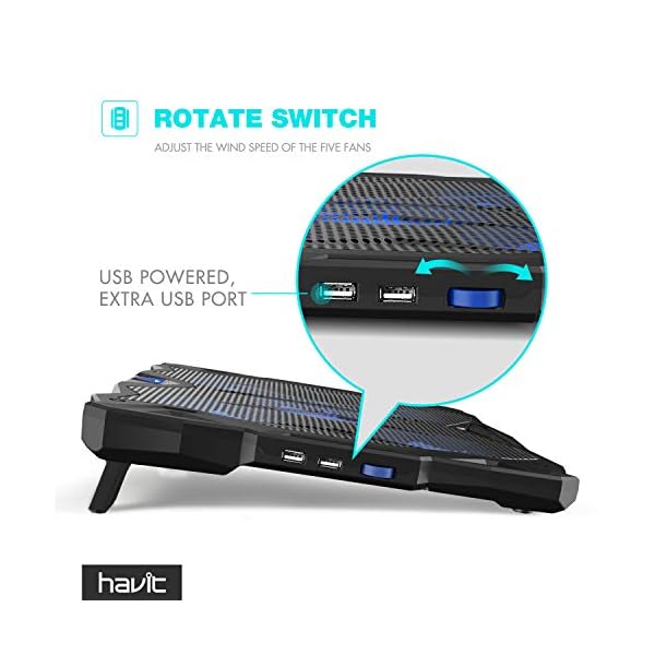 HAVIT-Laptop-Cooling-Fan-Portable-Cooling-Pad-with-5-Quiet-Fans-and-2-USB-Ports-for-Up-to-17-Laptops-F2068-BlackBlue HAVIT Laptop Cooling Fan, Portable Cooling Pad with 5 Quiet Fans and 2 USB Ports, for Up to 17” Laptops, F2068 (Black…