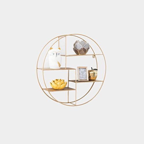 LQQFFHome Shelves, Shelf Nordic 4 Layers Iron Wall Hanging Rack Bookshelf Artistic Style Metal Craft Creative Circular Decorative Frame Golden Shelf 70x70x16.5cm