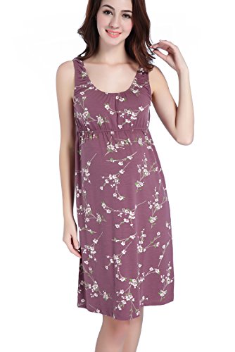 CAKYE Maternity Nursing Nightgown Pajamas Sleepwear For Breastfeeding (Large, Purple)
