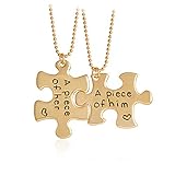 Meiligo Fashion 2 Pcs Couples Gift Alloy A Piece of her A Piece of him Letter Puzzle Dog Tag Necklace Key Chain Square Matching Engraved Heart Letter Necklace Set
