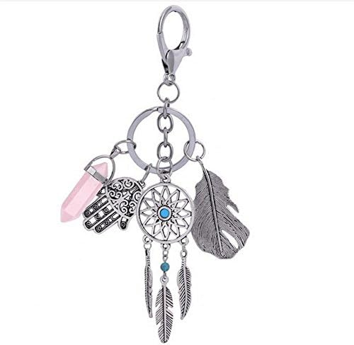Spaufu Key Ring Keychain Bohemian Style Dreamcatcher Key Pendant Car Key Ring Backpack Handbag Bags Hanging Ornaments Women Girls Gift Accessory Pink
