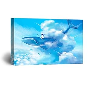 Hand Drawing Style Girl Sitting on Blue Whale...