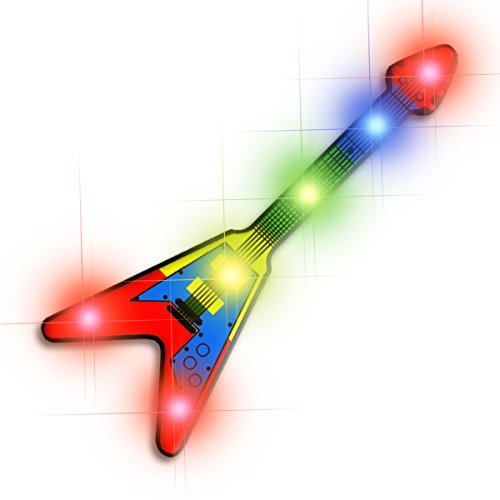 Light Up Flying V Guitar Flashing Blinking LED Body Light Lapel Pins (5-Pack)