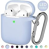 Hamile AirPods Case Protective Cover, [Front LED Visible] Shockproof Soft Silicone Case Cover Skin Compatible for Apple AirPods 2 & 1, with Keychain (Lilac)