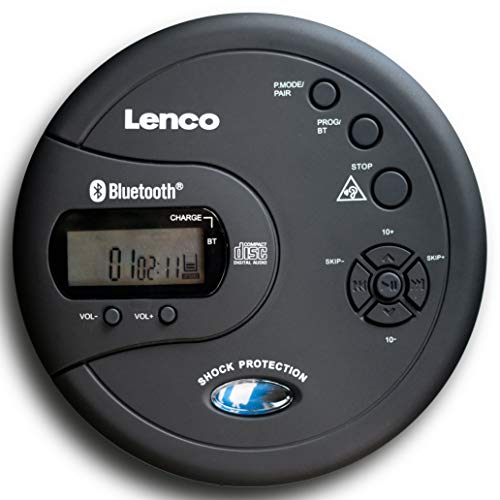 Lenco CD-300 - Lettore CD, Lettore CD Musica Portatile, Discman - Bluetooth Discman - CD Walkman - funzione MP3 - Antishock - batteria 2 x 2000mAh - cuffie - cavo di ricarica micro USB - nero
