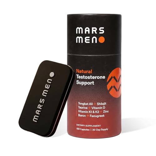 MARS MEN Testosterone Booster for Men - Natural Supplement Premium Tongkat Ali, Fenugreek, Shilajit & Boron - Male Support - Libido, Energy & Muscle Growth Support - 30 Servings + Travel Tin