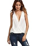 Verdusa Women's Deep V Neck Cut Out Back Sleeveless Blouse Tank Top White Large