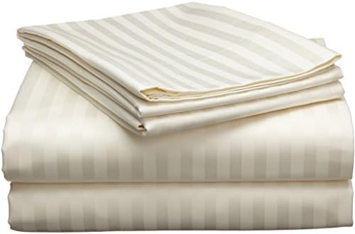 Rajlinen 100% Cotton Bed Sheets - 300 Thread Count Sateen - 15 inch Deep Pocket - Quality Luxury Bedding -{ 4 Piece Best Sheets for Bed, Breathable, Soft & Silky }(Ivory Stripe California King)