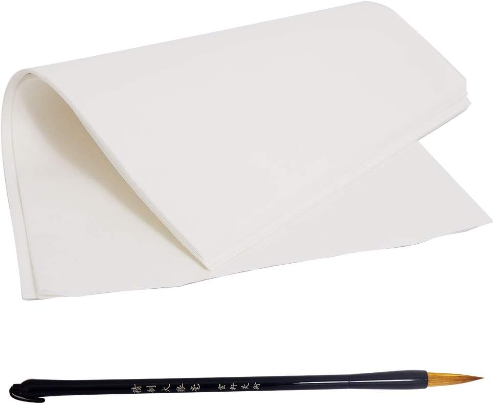 HAPPY FINDING 60 Sheets Calligraphy Paper, Chinese Ink Painting Sumi Drawing Paper or Trace Paper with Chinese Brush