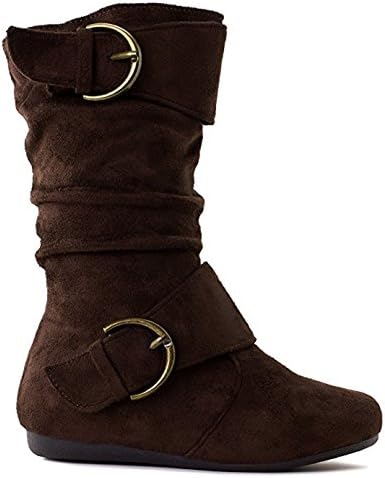 New Kids Girls Slouch Comf Tall Midcalf Suede Winter Buckle Boots Shoes (13, BrownTam41K)