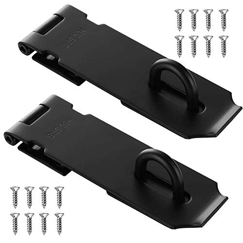 2 Pcs Door Hasp Latch Lock, 5 Inch 304 Stainless Steel Safety Packlock Clasp Thickness 1.9 mm, Matte Black