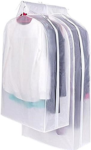 ZARO Garment Clothes Cover Bag Breathable in Closet, Semitransparent Clear Wardrobe Clothing Storage Cover Protectors Waterproof Hanging Bags with Full Zipper Magic Tape for Dress Suits Coats-Large