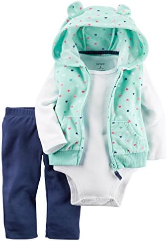 William Carter Baby Girls' 3 Piece Vest Set (Baby), Mint Hearts, 18 Months