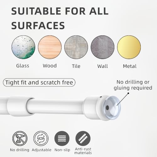 2 Units Extendable Curtain Poles, Curtain Poles, No Drilling Required, White, 45-60 cm