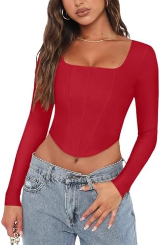 SHENHE Women's Off The Shoulder Corset Top Short Sleeve Zip Up