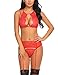 Avidlove Women Lace Lingerie Set With Garter Belts Teddy Babydoll Bodysuit Red L