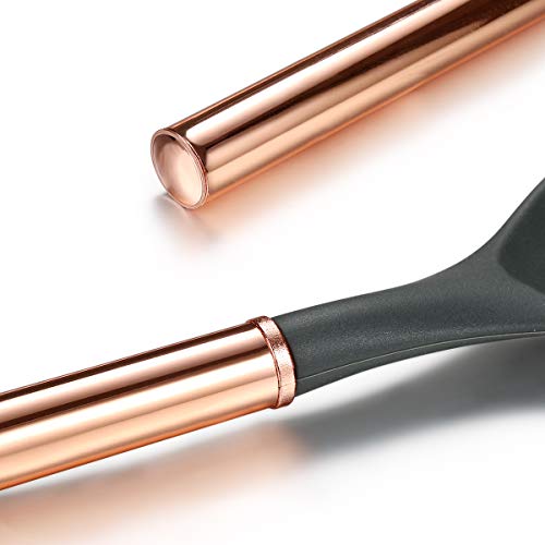 Kitchen Utensil Set - 10 Piece Silicone Cooking Utensil Set - BPA Free & Non Toxic Nonstick Cookware Set with Rose Gold Stainless Steel Handle - Includes Utensil Holder,Turners,Tongs,Spatula & Spoons