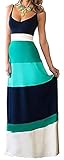 Abetteric Womens Bateau Neckline Elastic Waist Stripe Beach Maxi Dress