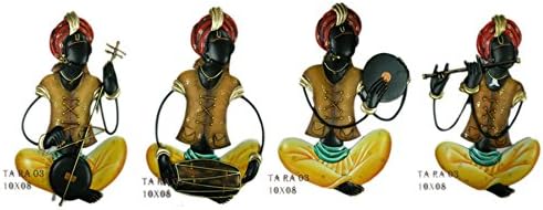 Antique Wall Hanging Set of 4 Rajastani Mens Troup(Brown) Indian Home Decor