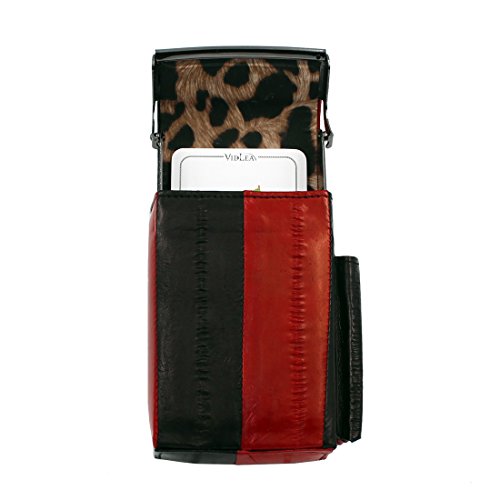 Vidlea Automatic Rising Genuine Eel Skin Leather Sliding Cigarette Case with Lighter Holder (Mix Red Black)
