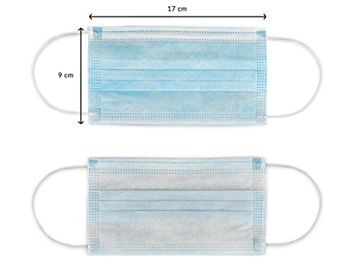 100 Pack Disposable Medical Sanitary Surgical Face Masks with Elastic Earloops - Hypoallergenic Thick 3-Ply Cotton Filter for Pollen, Allergies, Cold, Dust, Flu, Bacteria, Dentists and Doctors.