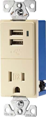 Eaton TR7740A-K Combination USB Charger with Tamper Resistant Receptacle, 2-Pole, 3-Wire Grounding, Almond