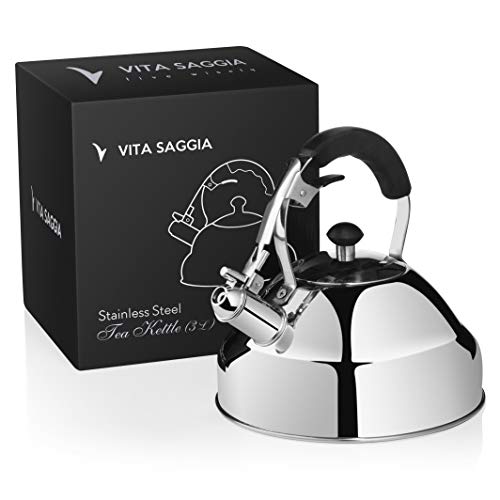 Vita Saggia Whistling Tea Kettle for Stove Top - Capsule Bottom Stainless Steel Water Boiler Kettle with Stay-Cool Ergonomic Handle Constructed for Faster Boiling and Heat Retention (12 Cup Capacity) - Thumbnail 5
