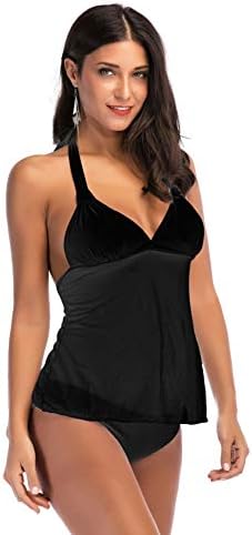 Women Peplum Tankini Open Back,Mesh Back Tie Knot High Waist Two Piece Swimsuit by Lowprofile