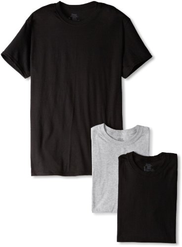 Hanes Ultimate Men's 3-Pack FreshIQ Black/Grey Crew Neck Tee, Black/Grey, Large