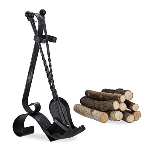 Relaxdays Cast Fireplace Companion Set, 4Piece Fire Irons with Shovel