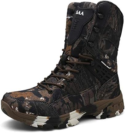 Mens Camouflage Waterproof Oxford Military Hiking Boots All Season Mid-Calf Outdoor Non-Slip Tactical Trekking Boots LQ5