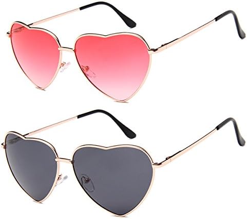 Retro Sunglasses Heart 2 Packs for Women Men Mod Style Metal Frame Vintage Kurt Cobain Lens 59mm