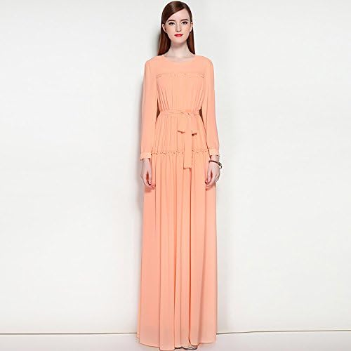 JIALELE Women's Party Work Going out Sexy Street chic Swing Maxi Dress, Solid Round Neck Long Sleeves