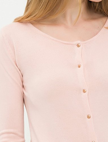 Breeze Womens Sweater- Casual Round Neck Button Front Long Sleeve Soft Knit Cardigan for Women - Pink Rose, Small