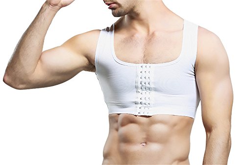 Didos Secret Breathable Gynecomastia Compression Hide Man Moobs 3 Rows Clasp Chest Binders (XX-Large, White)