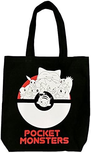 Maruyoshi Pokemon Tote Bag Type B Black PS-0002B Pikachu Snorlax Squirtle Charmander Bulbasaur Gengar Eevee