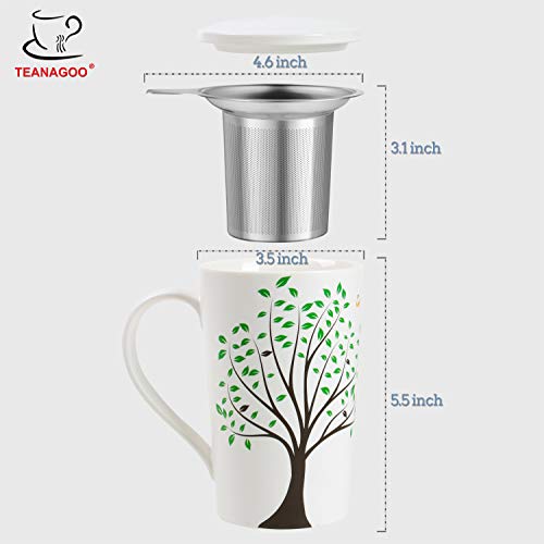 TEANAGOO M58-12 Porcelain Tea-Cup with infuser and Lid, 18 OZ, Red Golden Deer, Best Gift for Christmas & New Year