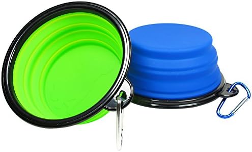 Douges Small Size Travel Pet Bowl, for Cats and Dogs, Silicon, Collapsible Bowl for Food and Water Feeding (Blue,Green)