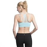 AIYIHAN Women's Sexy Strappy Wirefree Yoga Sports Bra Support Workout Padded Running Bra L Mint Blue